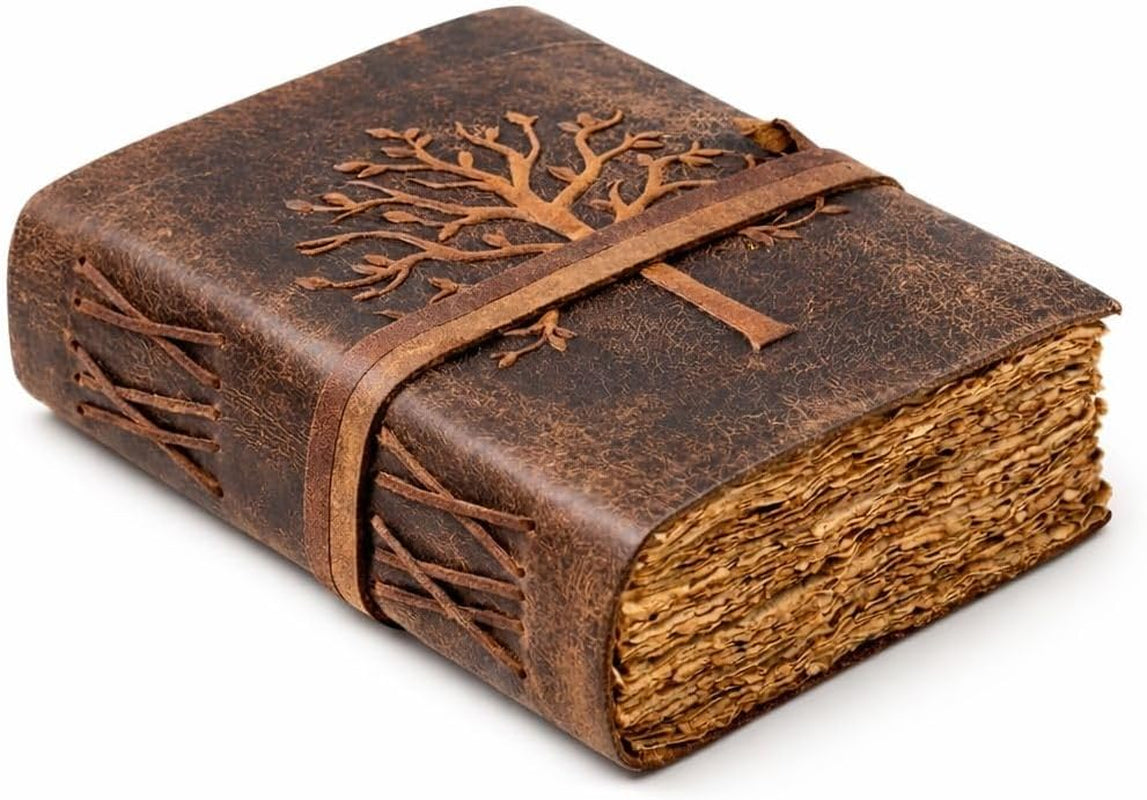 Vintage Leather Journal Tree of Life-Leather Bound Journal-Antique Paper-Beautiful Embossed Tree Leather Sketchbook - for Drawing Sketching and Writing-240 Pages