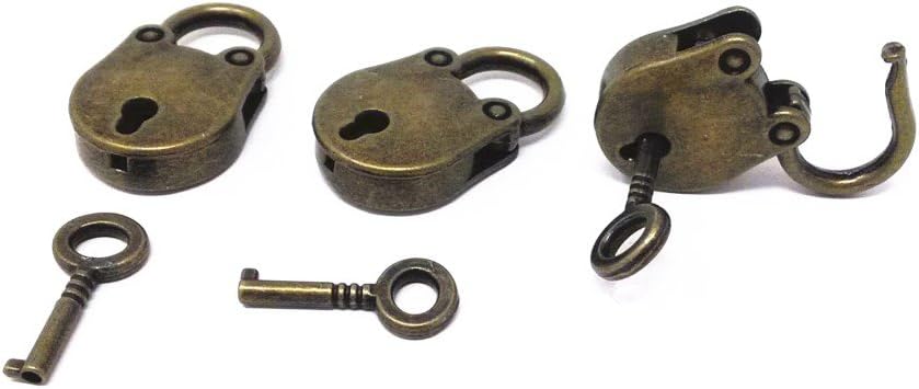 3Pcs Vintage Antique Style Mini Archaize Padlocks Key Lock with Key