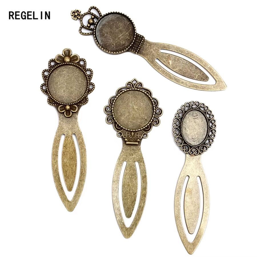 Fashion 10Pcs/Lot Antique Vintage Retro Handmade Bookmark Cabochon Base Bookmark Setting for Cabochon Cameo DIY Bookmark