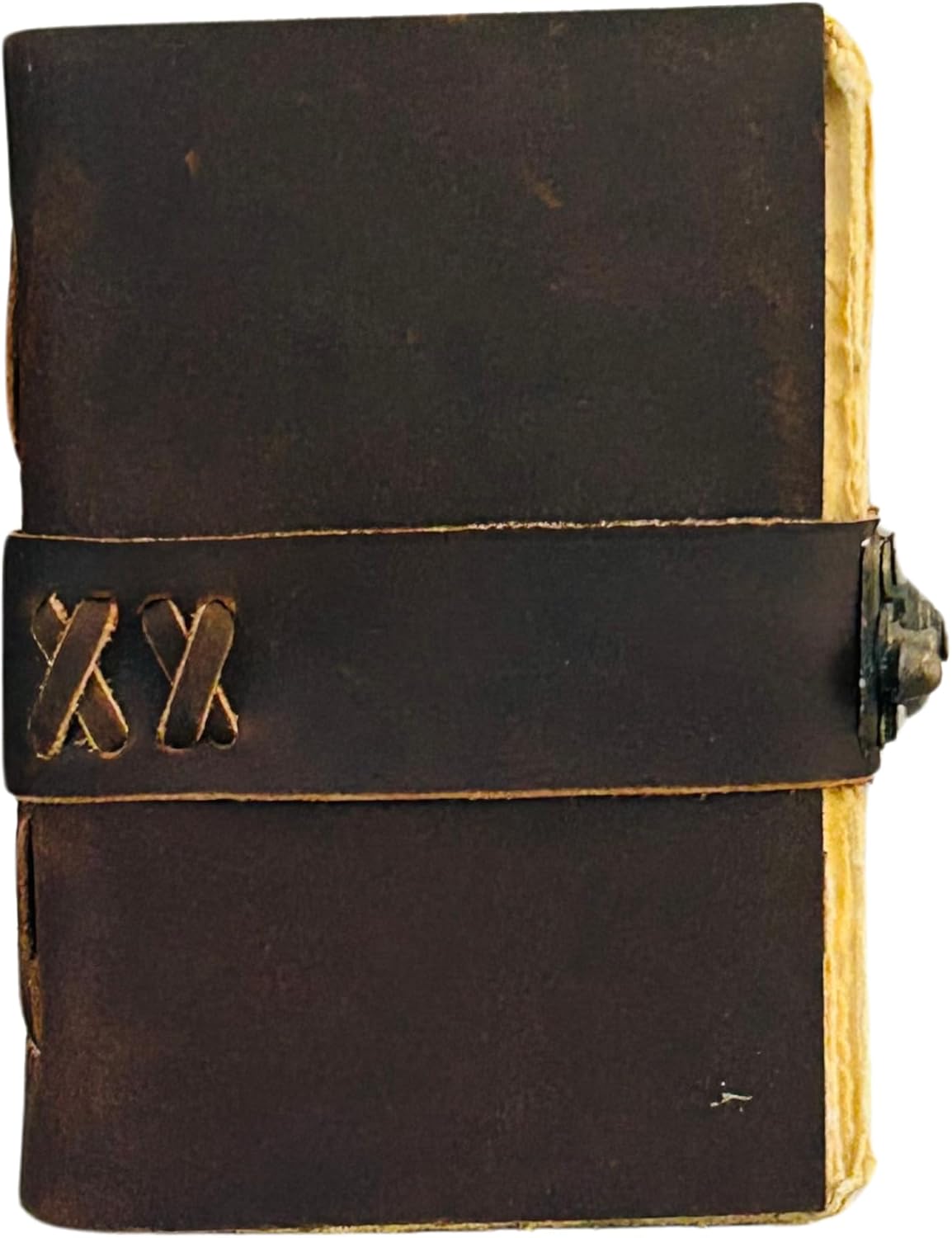 Small Vintage Leather Journal - 4" X 6" Book of Spell Handmade Leather Bound Vintage Notebook- Mini Book of Shadows Journal Asethetic Travelers Scrapbook Pocket Sketchbook Leather - Lock Closure - 200 Pages- Rustic Brown Color - Christmas Gift for Women & Men