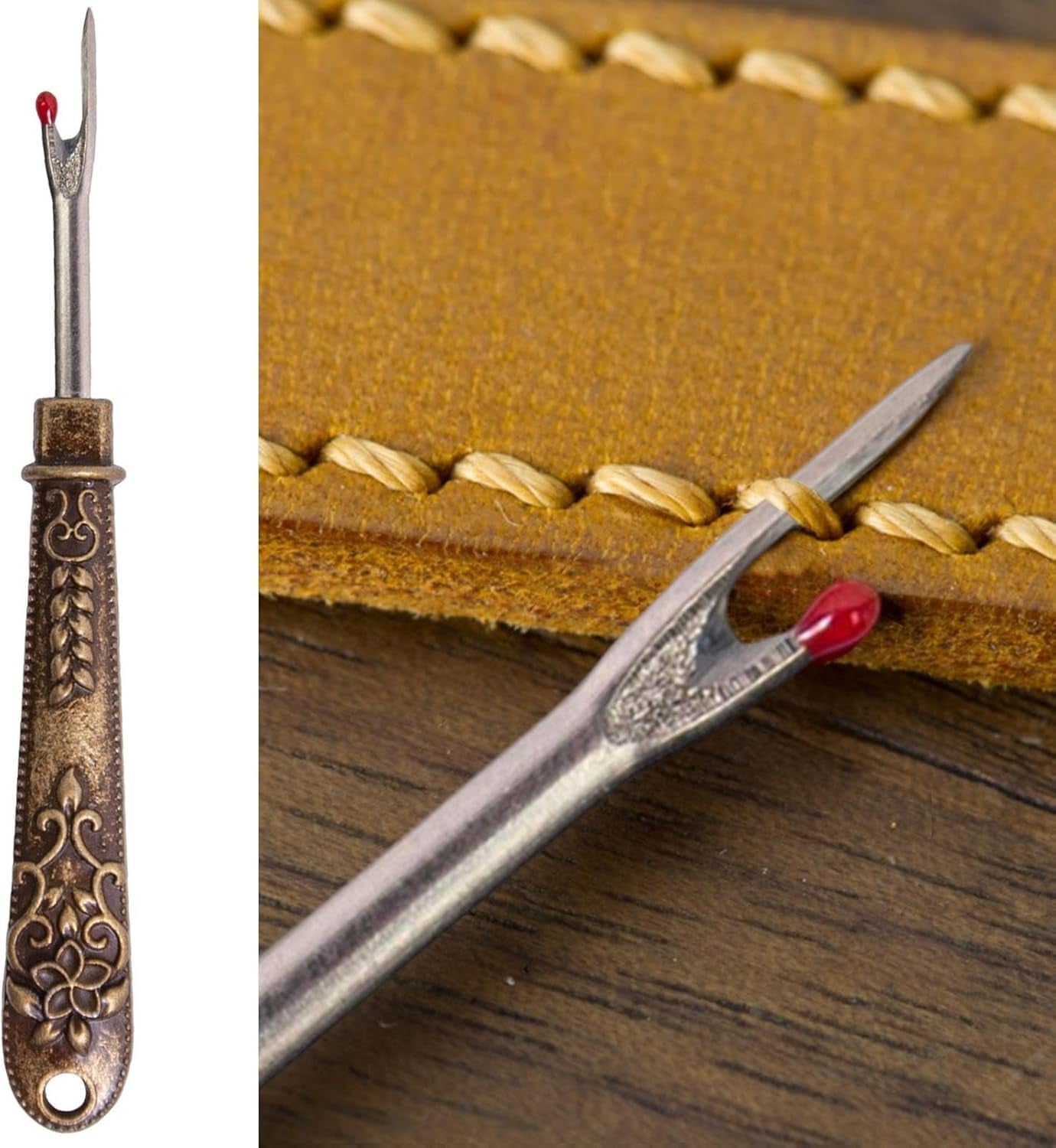 Antique Vintage Seam Ripper, Vintage Thread Remover Tool, Metal Thread Ripper Unpicker, Multi-Purpose Sewing Seam Cutter for Removing Sewing Thread (Gold)