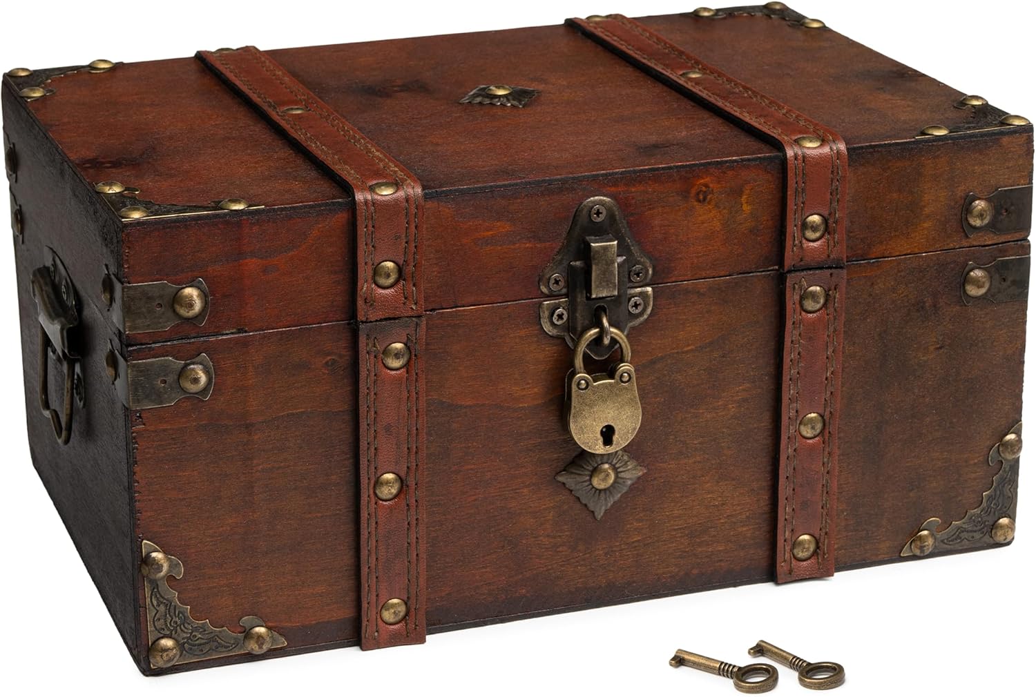 Antique Treasure Chest Box with Tray – Lockable Vintage Decorative Chest for Storage, Keepsakes, Jewelry – Pirates Wooden Chest Decor (11X7.1X5.5)
