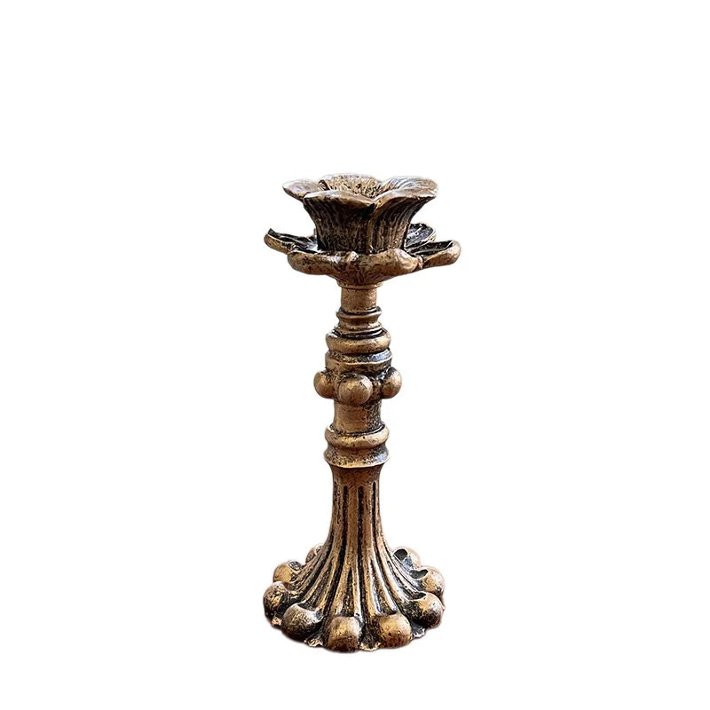 Vintage Taper Candle Holders - Antique Bronze Finish Resin Candle Sticks for Wedding, Dinner Party, Table Centerpiece Decor